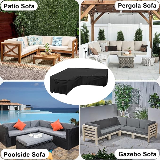OutdoorLines Waterproof Outdoor Patio Sectional Cover - UV Resistant & Windproof V-Shaped Patio Furniture Covers for Deck, Lawn and Backyard, 420D Heavy Duty Couch Cover 118" L (on Each Side) Black