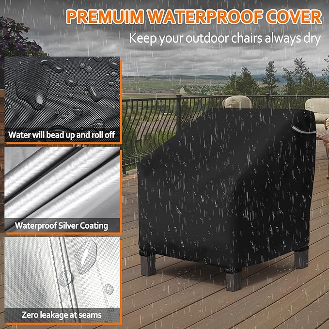 STARTWO Patio Outdoor Chair Covers 2 Pack, Outdoor Furniture Covers Waterproof adapter for Lawn Lounge Seat, Wicker, Swivel, Adirondack, Rocking Chairs, 37.5"L x39"W x38.5"H Inch, Black