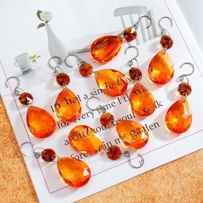 10 Pcs Amber Crystal Bauhinia Suncatcher Prisms Chandelier Window Decor | Amber Crystal Bauhinia Suncatcher Pendants 3 Inch Chandelier Beads Hanging Sun Catcher for Window Garden Wedding Decor