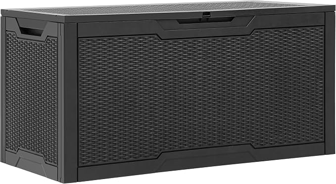 YITAHOME 100 Gallon Large Resin Deck Box Outdoor Storage Boxes for Patio Furniture, Outdoor Cushions, Garden Tools and Pool Supplies-Waterproof,Lockable (Black)