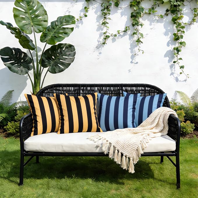 Outdoor Waterproof Throw Pillow Covers Pack of 2 Decorative Striped Cushion Cases Modern Farmhouse Sunbrella Cushion Covers for Patio Furniture Couch Balcony Garden Bench,18x18 inch Orange