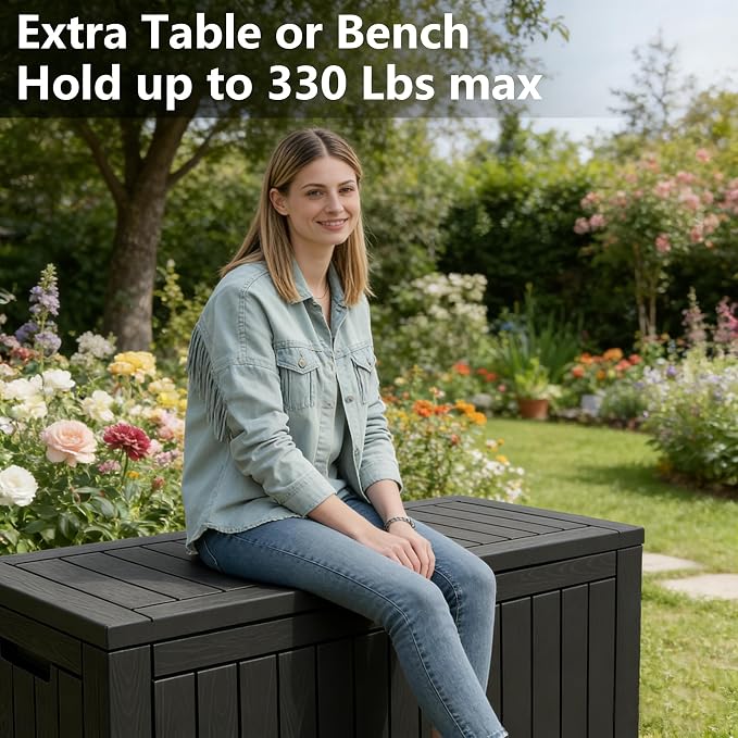 Outdoor Storage Box, 120 Gallon Resin Deck Boxes Outdoor Waterproof For Patio Furniture, Garden Tools, Pool Supplies, Lockable And UV Resistant (Striped Black)