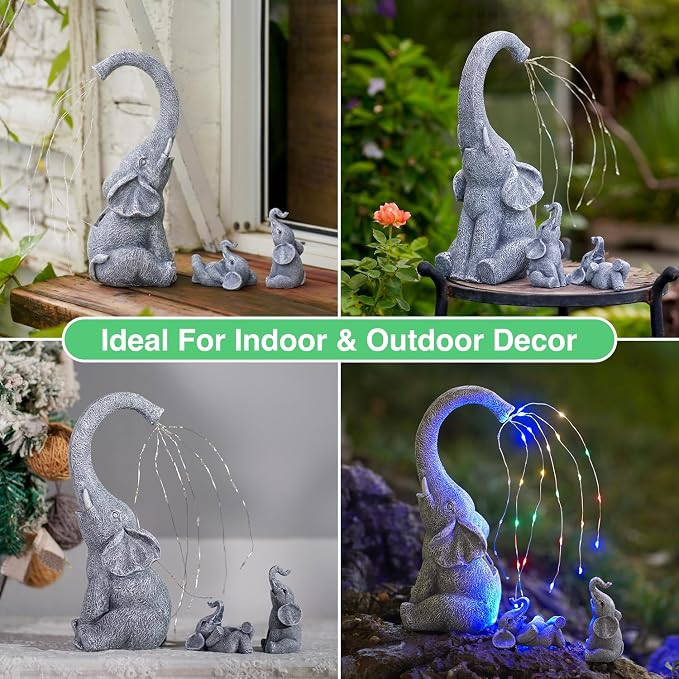 Goodeco Garden Elephant Statue Outdoor - Solar Watering Lights, Perfect for Yard, Patio, and Pathway Decor - Ideal Gardening Gifts