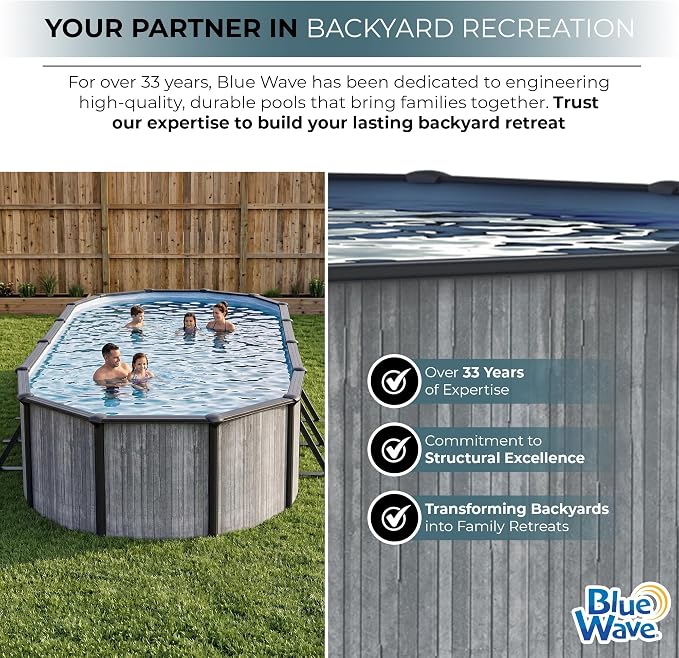 Blue Wave San Pedro 12x24-ft Oval 52-in Deep Hard Sided Steel Wall Above Ground Pool with 6-in Top Seats, 5-in Verticals, Skimmer & Vinyl Liner - 6,300 Gallon Cap for Family Swimming & Recreation