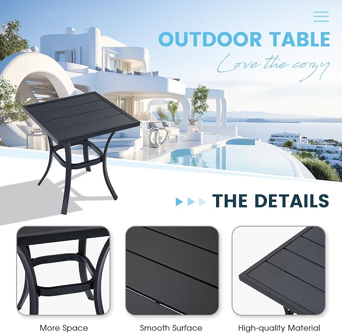 3 Pieces Small Patio Dining Set, 2 Textilene Swivel Chairs and Small Square Outdoor Table, Outdoor Furniture Set for Porch, Lawn, Garden, Black/Blue