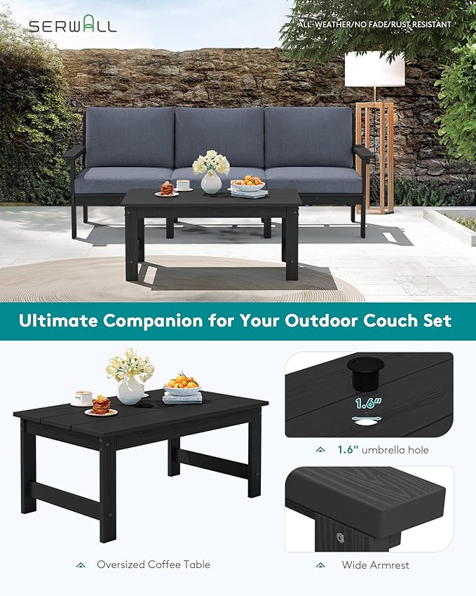 SERWALL HDPE Outdoor Sectional with Ottoman & Coffee Table