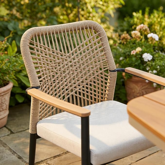 SUNSITT 9 Piece Outdoor Patio Dining Set, Patio Dining Furniture Set with 87” Aluminum Dining Table w/X Base Legs and 8 Woven Wicker Patio Chairs w/WPC Armrests for Garden, Flaxen