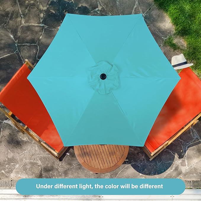YSSOA 7.5' Patio Umbrella Outdoor Table Market Yard Umbrella with 6 Sturdy Ribs, Turquoise