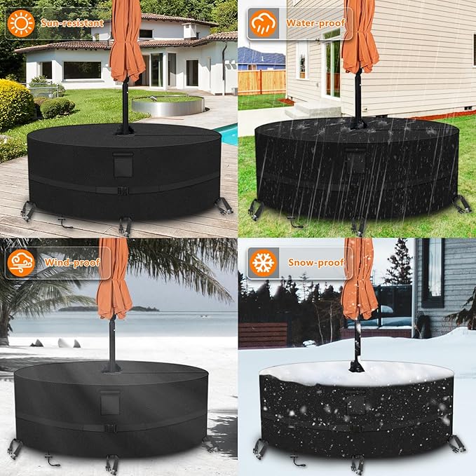 Kovshuiwe Round Patio Table Cover with Umbrella Hole - 70" Dia x 23.6" H Heavy Duty Waterproof 600D Oxford Fabric Outdoor Lawn Patio Furniture Covers (Cover Size,NOT Table Size)