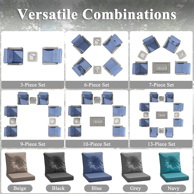 3 Piece Patio Furniture Set with Swivel Rocking Chairs, Outdoor Wicker Conversation Set with 4" Cushions, Glass Side Table, PE Rattan and Rust-Resistant Frame, Navy