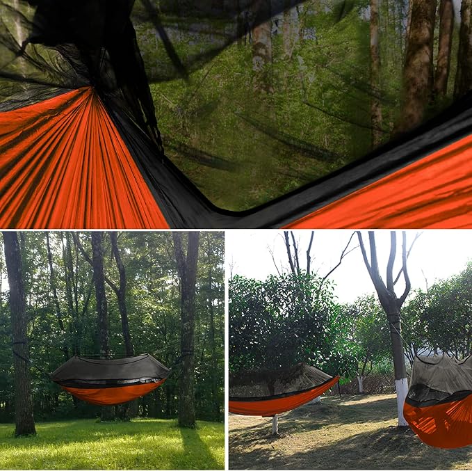 Gold Armour Camping Hammock - Camping Essentials, Double Hammock with Bug Net, Camping Gear Hammock for Outside, Hiking, and Travel (Orange & Black)