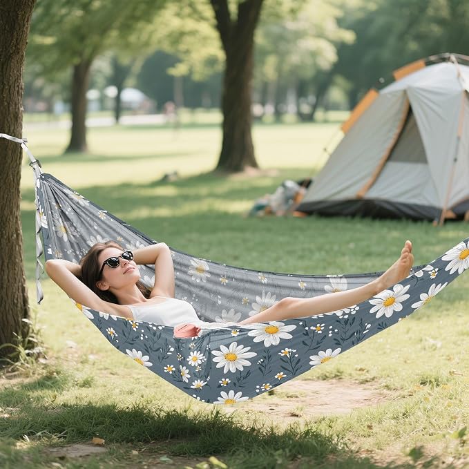 Camping Hammock Outdoor Hammocks for Outside Gray Daisy Beach Trees Portable Lightweight with Pockets Tree Straps Indoor