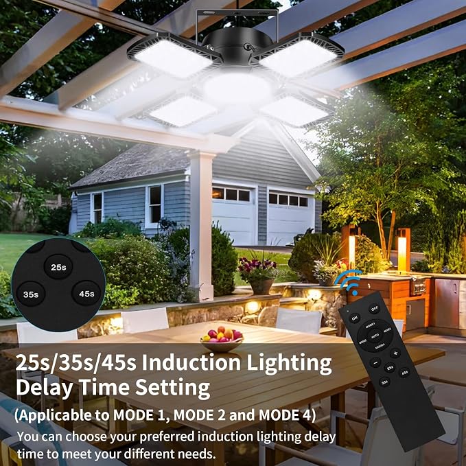 Solar Shed Light Outdoor Indoor, 176LED Solar Powered Motion Sensor Pendant Light Daytime Available, Solar Indoor Lights with 5 Lighting Modes & Remote for Shed Gazebo Barn Garage Home