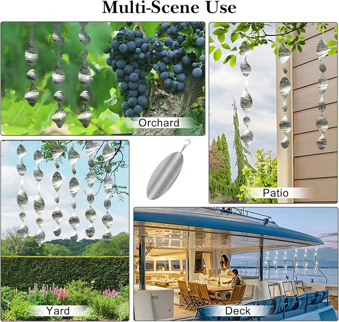 Bird Deterrents for Outside Patio, Bird Scare Devices Set Highly Reflective 3D Wind Spinners Outdoor Garden Decor, Bird Reflectors to Keep Birds Away Window Roof Yard Orchards Deck 12 Discs 4 Pcs