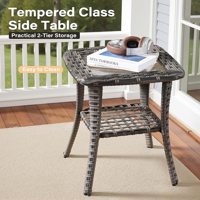 8 Pieces Patio Conversation Sets,Patio Furniture Set with Swivel Rocking Chairs,Coffee Table, Side Table, All Weather Rattan Wicker Outdoor Sectional Furniture Set for Porch Balcony Backyard Dark Gray