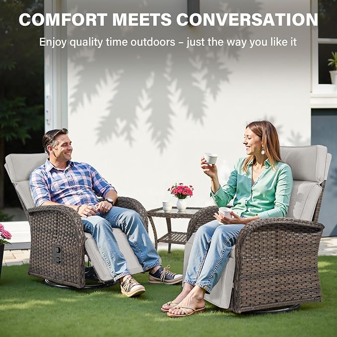 Belord Dual-Adjust Outdoor Swivel Recliner Chair – Reclining Patio Chair with Adjustable Backrest and Footrest, All-Weather Wicker Chaise Lounge Chair Outdoor for Pool Deck Brown (Upgraded 2.0)