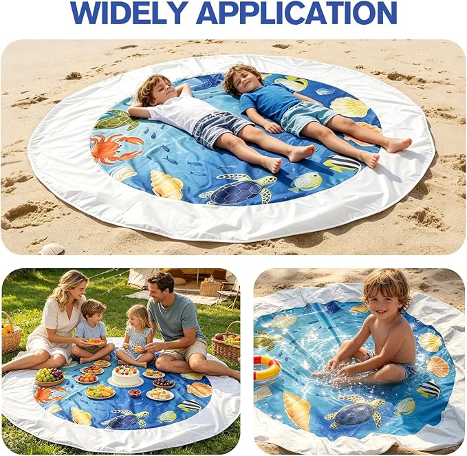7.2x7.2 Ft Baby Beach Pool, Beach Pool for Toddler, 2 in 1 Kiddie Puddle Pool, Kids Beach Play Blanket with Water Bucket, Large Beach Puddle for Seaside & Outdoor Camping Vacation