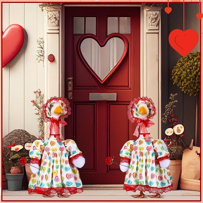 Suzile Valentines Porch Goose Outfit Conversation Heart Clothes for 23" High Cement or Plastic Goose Costume for Yard Lawn Outdoor Garden Patio Geese Statue Dresses Holiday Decor