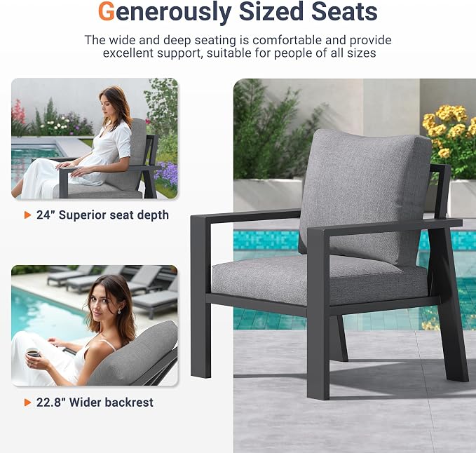 UDPATIO Aluminum Outdoor Patio Furniture Set 4-Seat Metal Patio Conversation Sets with Coffee Table and Water-Resistant Cushions, Modern Patio Sectional Sofa for Porch, Deck, Backyard, Poolside