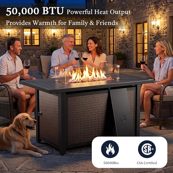 Luxury 7 Piece Wicker Patio Furniture Set with Swivel Rocker and 30“Fire Pit Table - Yellow
