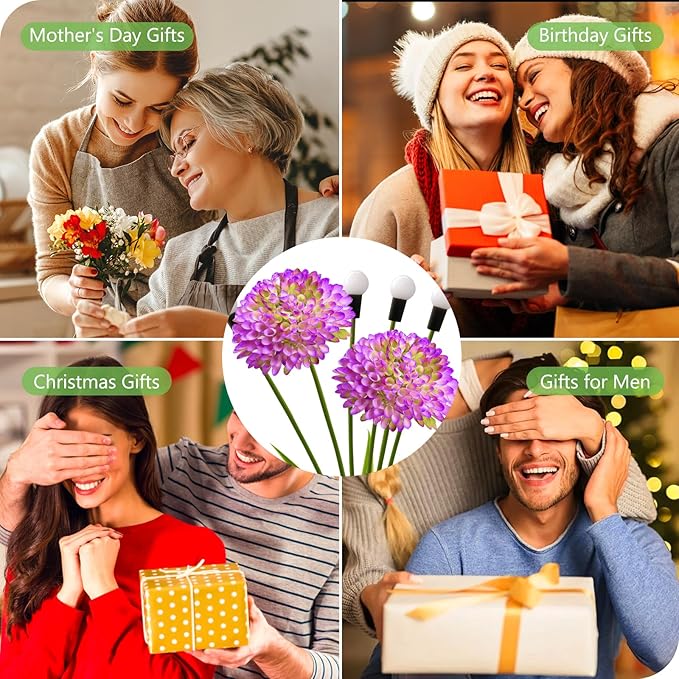 Solar Lights Outdoor Waterproof, 8 Pack Purple Solar Firefly Swaying Lights with Flowers, Flower Light Garden Decor for Halloween Christmas Outside Yard Patio, Gifts for Women Grandma