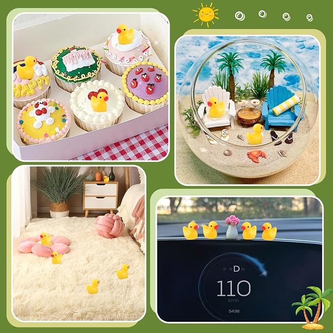 120PCS Mini Resin Animals Cute Yellow Tiny Ducks,Miniature Duck Figures to Hide,Little Animal Small Figurines Bulk for Topper Desk Garden Dollhouse Landscape Aquarium Ornaments DIY Crafts & Decor