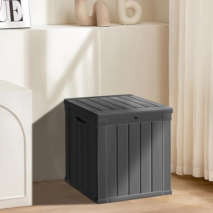 LAUSAINT HOME 50 Gallon Resin Deck Box, Package Delivery Box with Lockable Lid, Waterproof Outdoor Storage Box For Garden Tools, Patio Cushions(50 Gallon,Black)