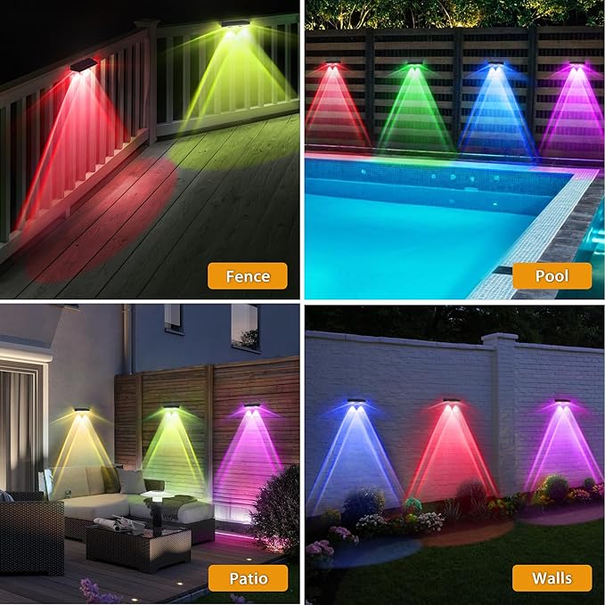 Solar Fence Lights Outdoor - 12 Pack RGB Fence Lights Solar Powered, 7 Color Modes & Warm White, IP67 Waterproof Dusk to Dawn Solar Powered Lights 12+ Hours for Fence/Backyard/Wall/Step/Patio/Deck