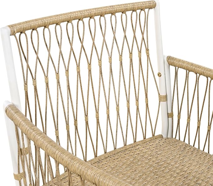 5-Piece Outdoor Patio Dining Set, All-Weather Acacia Wood 67''L Rectangular Dining Table with 4 Rattan Arm Chairs for Backyard, Garden, Poolside (Natural+R5)