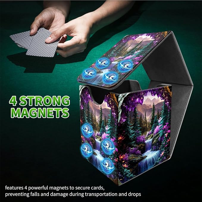 Purple Mountains Card Deck Box for MTG, Personalized Card Storage Case Fits 120+ Sleeved Cards, Premium Leather TCG Box with Strong Magnetic Closure for Magic, CCG, PTCG, Baseball Cards