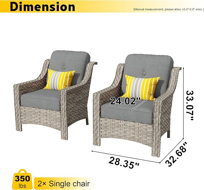 HOOOWOOO 2 Piece Patio Chairs Set,Outdoor Wicker Chairs,All Weather Resistant High Back Rattan Deck Chairs Matching Furniture(Dark Grey Gray)