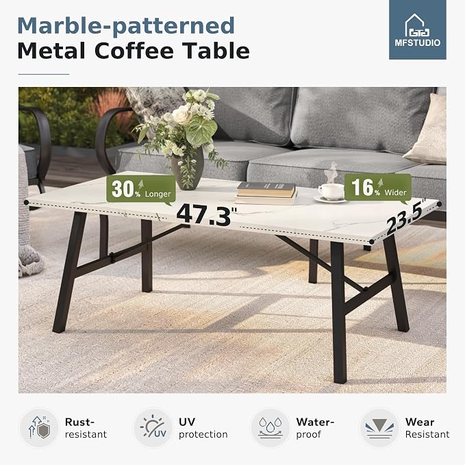 MFSTUDIO 6 Pieces Metal Patio Furniture Sets, 2 Swivel Chairs, 3-Seat Loveseat Sofa, 2 Patio Chairs & 1 Marbling Coffee Table, All Weather 7 Seats Outdoor Conversation Set for Garden Backyard, Grey
