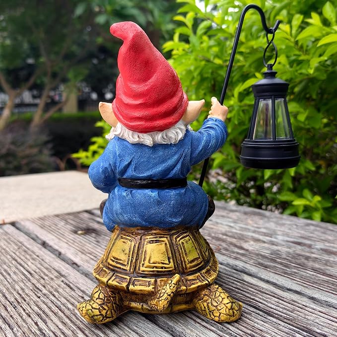 Outdoor Garden Gnome, Funny Lawn Gnome Statue Decorations, Solar Gnome Riding Turtle Figurines Ornament for Patio, Balcony, Yard, Iutdoor Office Home Decor, Mom Grandma Sisters Gifts