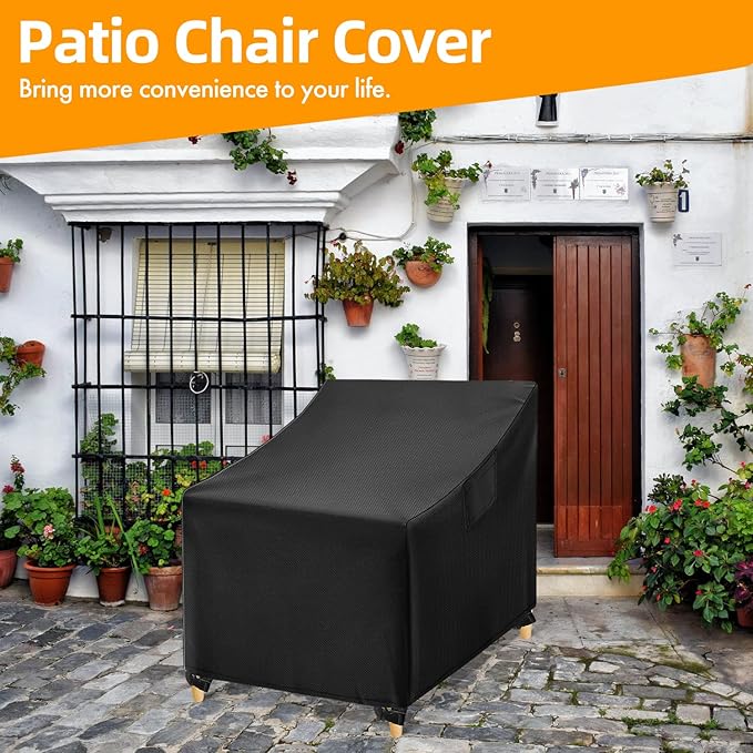 WLEAFJ Outdoor Chair Covers Waterproof, Black Lawn Patio Furniture Covers, Heavy Duty Patio Lounge Deep Seat Cover, 2 Pack - 30" W x 27" D x 36" H