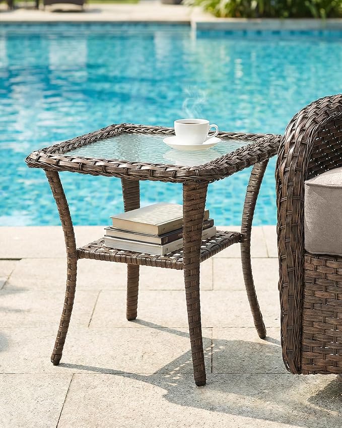 Belord Upgraded 6“ Cushion Luxury 6 Pieces Patio Furniture Set - All Weather Wicker Outdoor Swivel Rocker Patio Chairs of 4 with Side Table, High Back Glider Chairs Set for Deck Porch - Brown/Beige