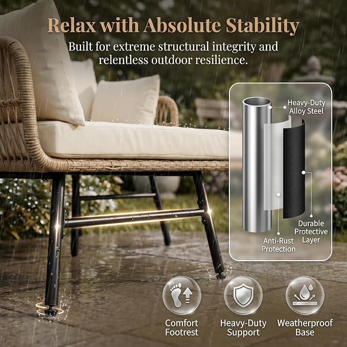 NICESOUL Boho L-Shaped Outdoor Patio Furniture Set with Comfy 3" Thickened Cushion, High Back Wicker Lounge Sectional Sofa for Porch Balcony Deck Garden, Beige