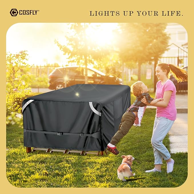 COSLFY Waterproof Patio Furniture Covers for Table, Heavy-Duty 600D Oxford Outdoor Dining Set Cover with Drawstring, UV-Resistant All-Weather Protection, Fits 48L x 28W x 13H Inch(Black)