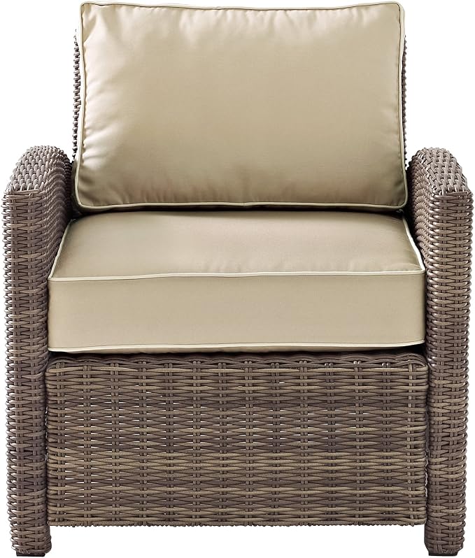 Crosley Furniture Bradenton 5-Piece Outdoor Sofa Patio Furniture Set, Wicker Conversation Sets for Porch, Brown with Sand Cushions