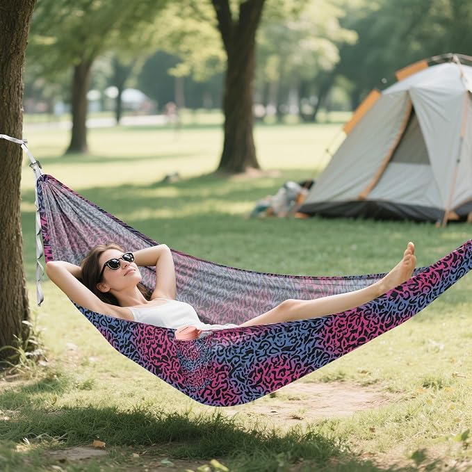 Camping Hammock Outdoor Hammocks for Outside Blue Red Leopard Cheetah Beach Trees Portable Lightweight with Pockets Tree Straps Indoor