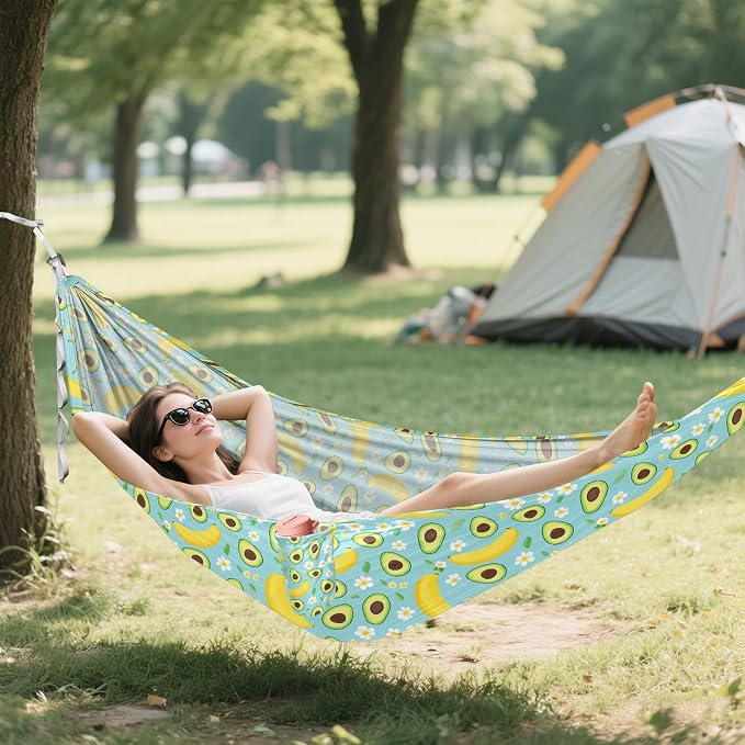 Camping Hammock Outdoor Hammocks for Outside Avocado Banana Flower Beach Trees Portable Lightweight with Pockets Tree Straps Indoor