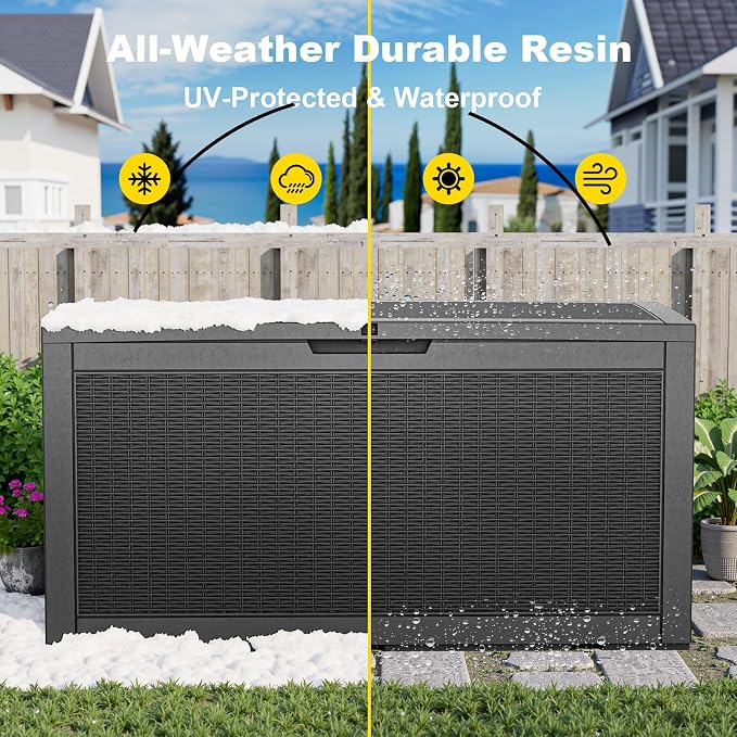Resin Deck Box Outdoor Storage Box Waterproof for Patio Furniture,Outdoor Cushions,Garden Tools and Pool Supplies (Black, 120 Gallon)