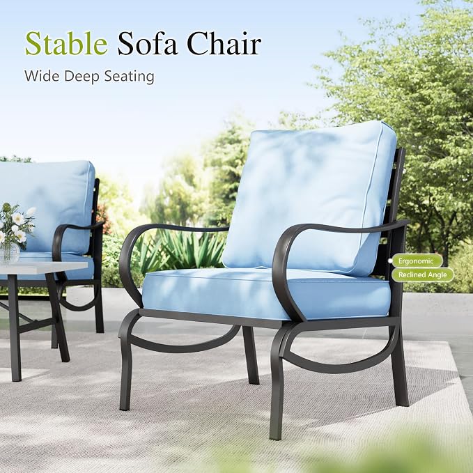 Sophia & William Patio Furniture Sets for 7 Outdoor Conversation Set 7 Pcs with 2 x Swivel Sofa Chairs, 2 x Armrest Chairs, 1 x 3-Seat Sofa, 2 x Ottomans for Coffee Garden Backyard Poolside Blue