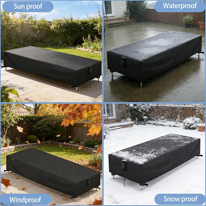 Chaise Lounge Covers, 2 Pack Waterproof Outdoor Lounge Chair Covers for Patio Furniture, Pool Lounge Chair Outdoor Furniture Cover - 83"L x 30"W x 12"H, Black