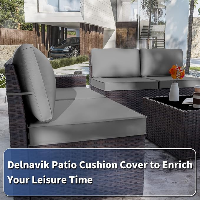 Kurapika Outdoor Cushion Slipcovers 11PCS Patio Set Cushion Covers Replacement for Outdoor Furniture Set, Outdoor Sofa Seat Cushion Cover and Backrest Pillow Covers (Grey)