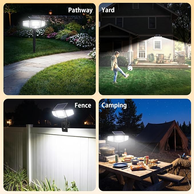 Clip-On Solar Lights, Motion Sensor Outdoor Lights with Stakes | In-Ground, Clamp or Wall Mount, USB Charging Supported, IP65 Waterproof, Solar Flood Lights for Yard, Fence, Pathway, 2 Pack