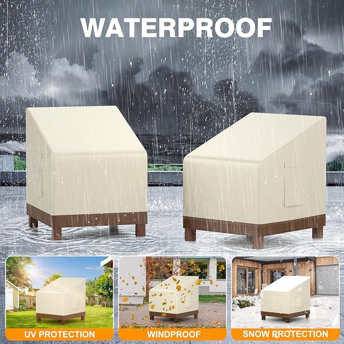 Patio Chair Covers Waterproof Heavy Duty Outdoor Furniture Cover with Air Vents for Lounge Lawn Deep Seat Outdoor Chair Beige & Brown 32W x 37D x 36H Inches (4 Pack)