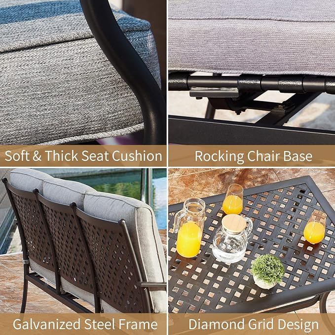 Patio Conversation Set 6 Pieces Cushioned Outdoor Metal Furniture Sets with All Weather Galvanized Steel Frame (Grey)