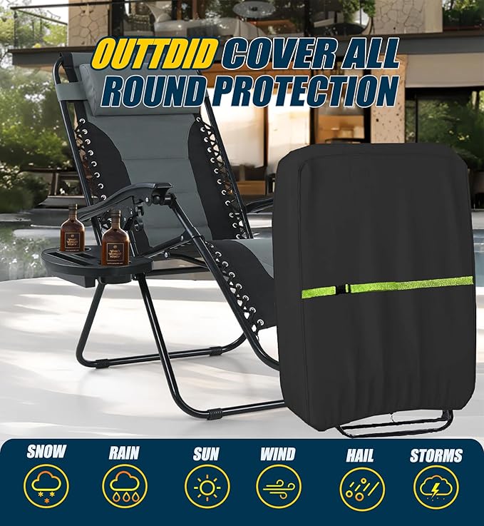 Outdoor Zero Gravity Folding Chair Cover 600D Waterproof Patio Foldable Lawn Lounger Recliner Chair Covers Patio Furniture Covers - 2 Pack 28" W x 14" D x 43" H