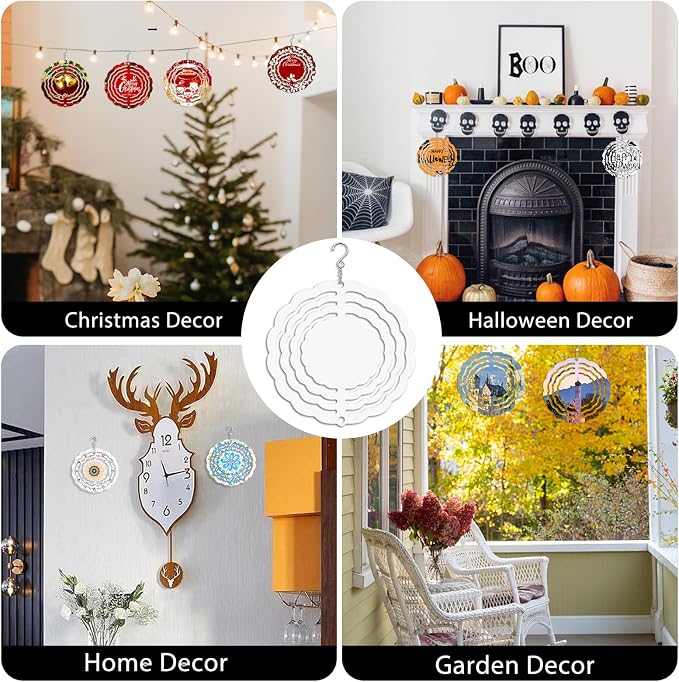 CHONOVO 5 Pack 3 Inch Sublimation Wind Spinner Blank | Double-Sided Sublimation, 3D Aluminum Metal, Easy Heat Transfer, Includes Hooks for Hanging Yard, Garden & Porch Decoration
