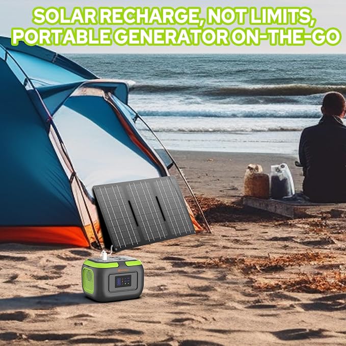 Portable Solar Power Generator with Panels, 300W 110V AC Outlet Power Station with Foldable Solar Panel 40W, 100W USB C Outlet Power Bank Fast Charging for Camping Laptop Smart Device RV Van Outdoor